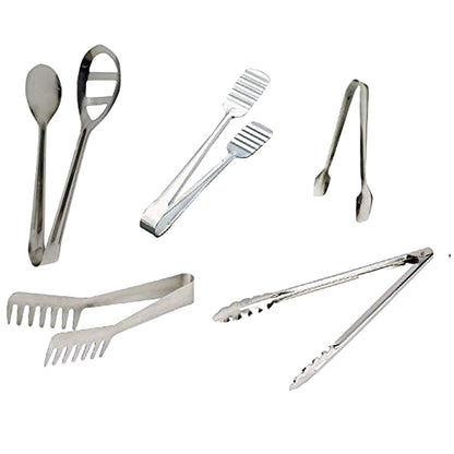 Dynore Stainless Steel Multipurpose Tongs for Frying and Serving - Set of 5