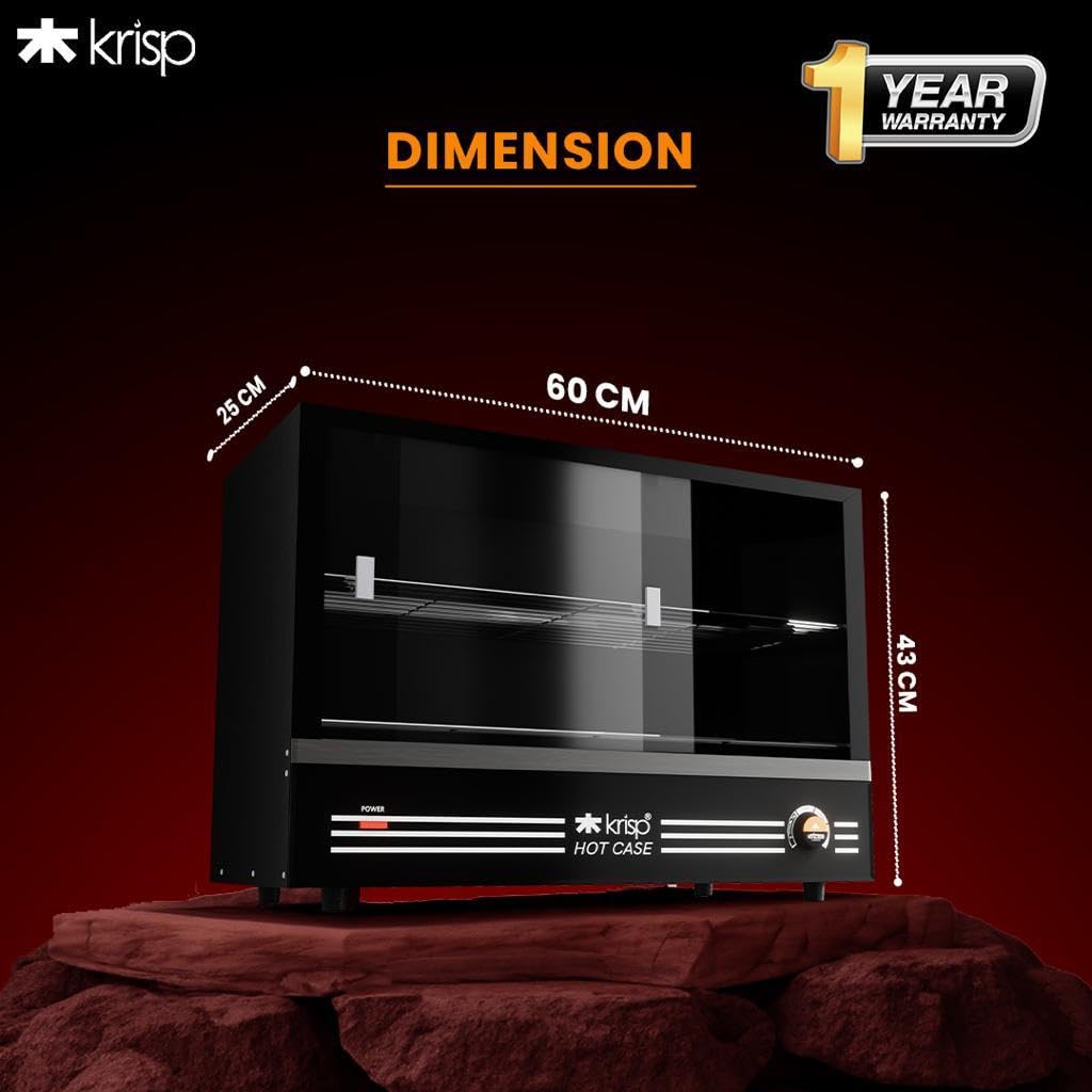 KRISP Electric Patties Hot Case with Sliding Door | Commercial Food Warmer Oven for Bakery, Fast Food Counter | Buffet Oven for Puff Warmer Machine for Shop | 48 Litre Capacity (Black) 700 Watts