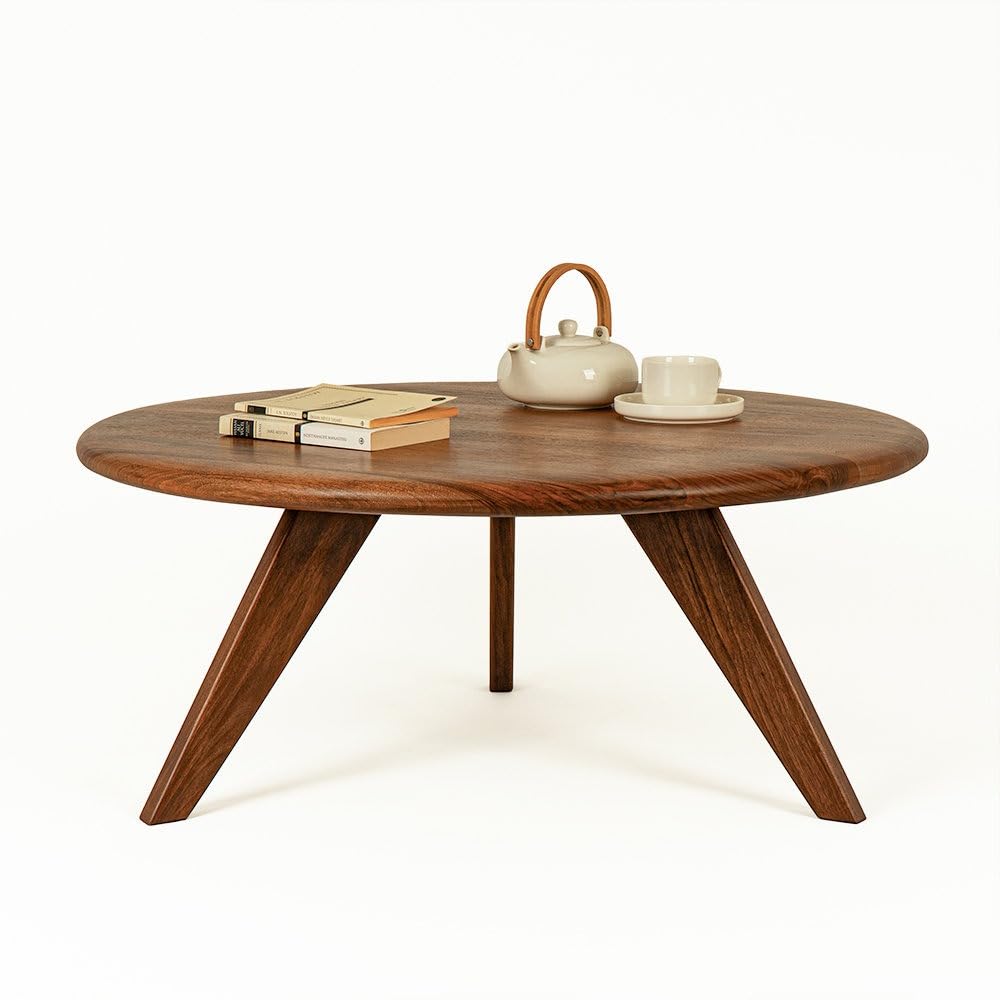 Round Sheesham Wood Coffee Table for Living Room | Solid Wood Center Table with Modern Tapered Legs | Natural W