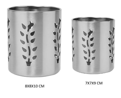 Dynore LeafCut Stainless Steel Organizer Set/Cutlery Holder Set | Dual-Size Kitchen Counter Holders - Set of 2 Pcs