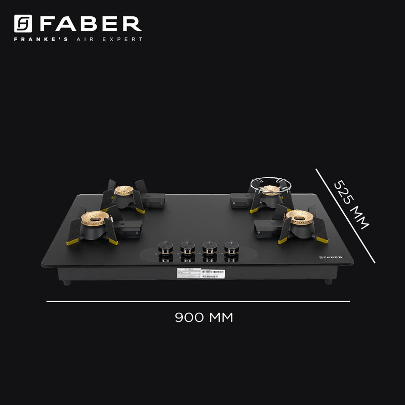 Faber Liftable Burners Hob - 90cm Black Glass| Auto Ignition| FFD| Cast Iron Pan Support| Premium Knobs| 2Yr Comprehensi