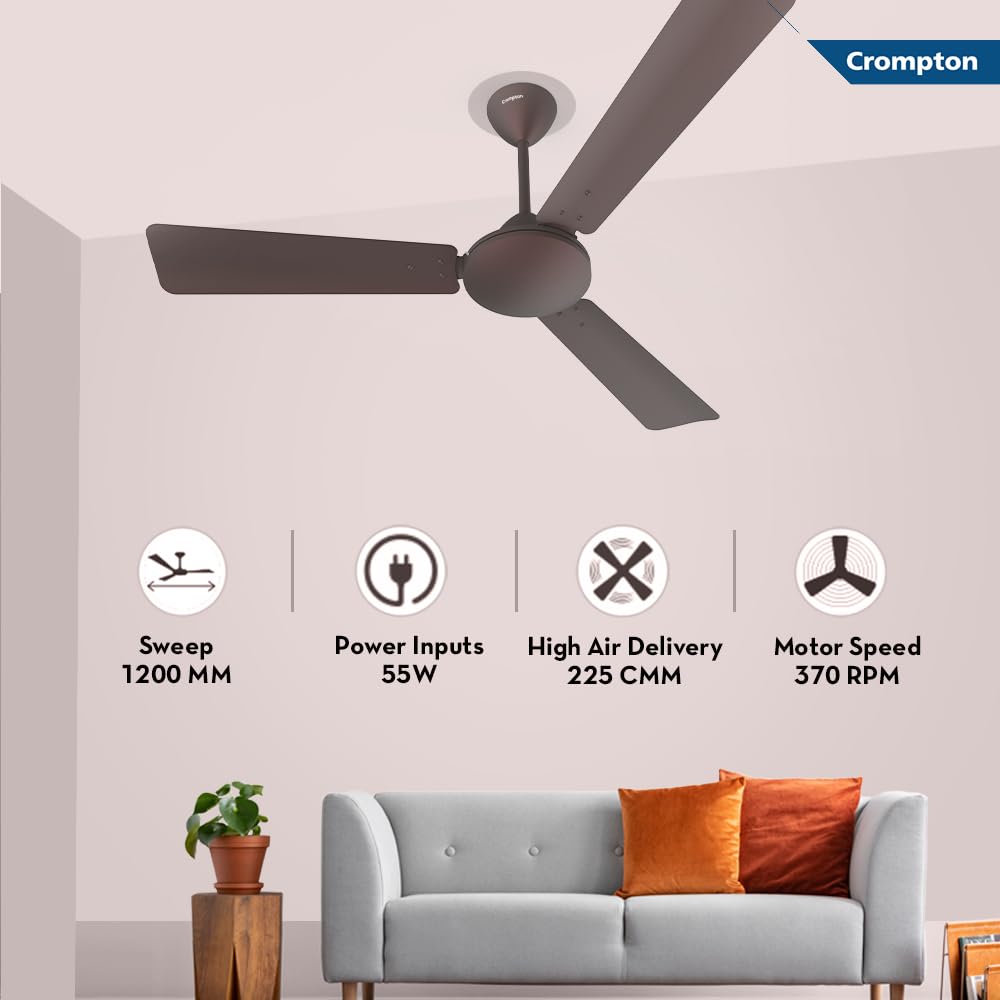 Crompton Jura Prime 1200 mm Decorative Ceiling Fan | BEE Star Rated Energy Efficient | High Speed | Anti-Dust | Active Power Technology | 2 Year Manufacturer Warranty | Irish Coffee