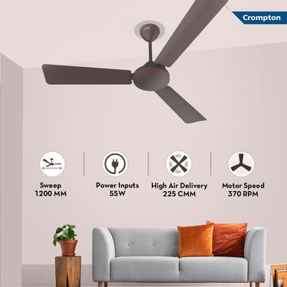 Crompton Jura Prime 1200 mm Decorative Ceiling Fan | BEE Star Rated Energy Efficient | High Speed | Anti-Dust | Active Power Technology | 2 Year Manufacturer Warranty | Irish Coffee