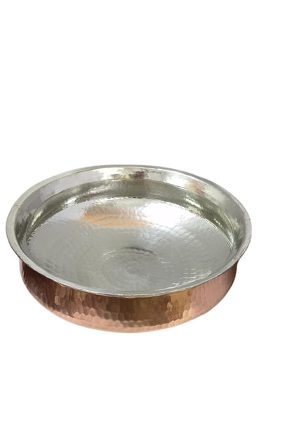 Bonafide Pure Copper Lagan Handi Dish pan with Tin Lining, Cookware and Serveware,5 to 6 litres, Handi Heavy Gauge Diameter 12 inch Dum Biryani Rice and Veg/Nonveg,Copper Pot Weight 2500 gm