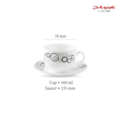 La Opala Diva, Opal Glass Crockery | Cup & Saucer Iris Regular, Set of 12 | Misty Drops, 160 ml | for Tea & Coffee | Microwave Safe | 100% Vegetarian | Extra Strong | Super Light | Super White