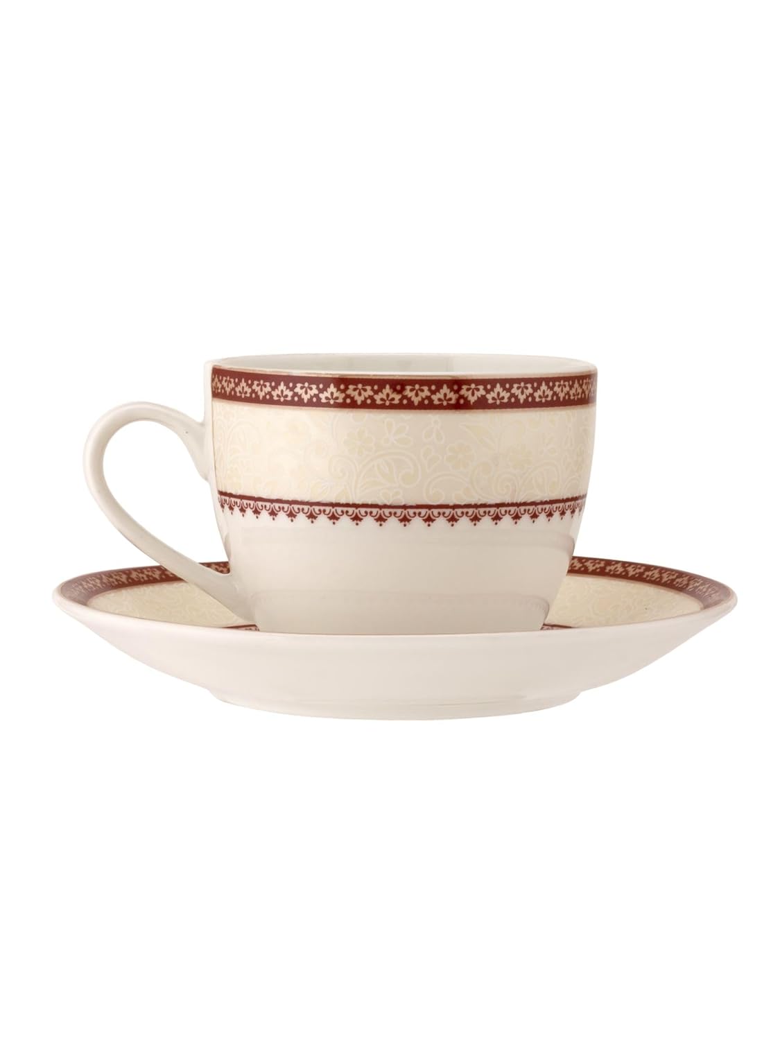 Clay Craft Fine Ceramic Cream Cup & Saucer Set of 12 (6 Cups + 6 Saucers) - 180 ml Each (S312)