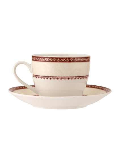 Clay Craft Fine Ceramic Cream Cup & Saucer Set of 12 (6 Cups + 6 Saucers) - 180 ml Each (S312)