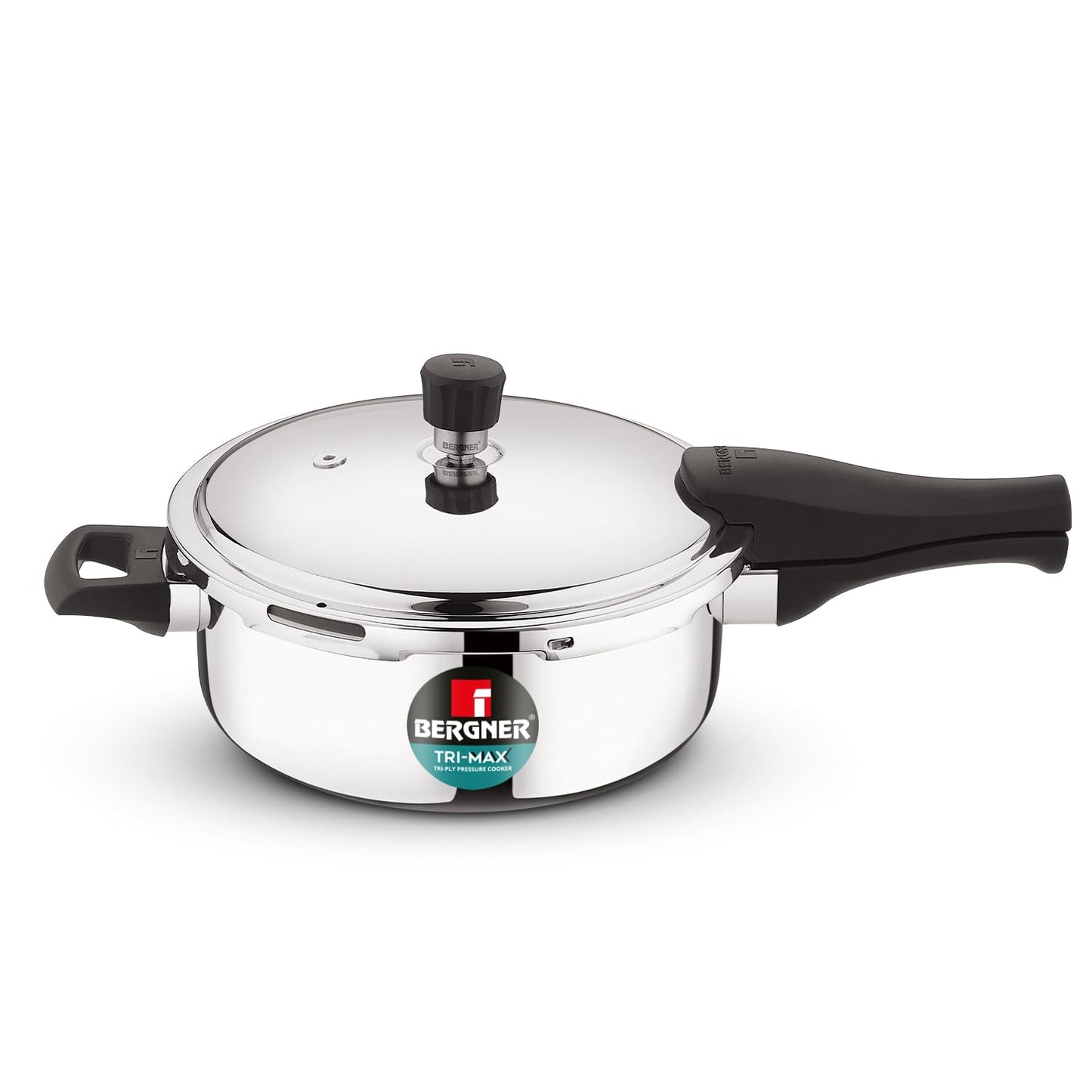 Bergner Tri-Max Junior TriPly 1 Litre Pressure Cooker, Triply Heavy Bottom Outer Lid Mini Pressure Cooker, 1 Pc Free Safety Valve, Measuring Scale Inside - Induction Bottom and Gas Stove Ready