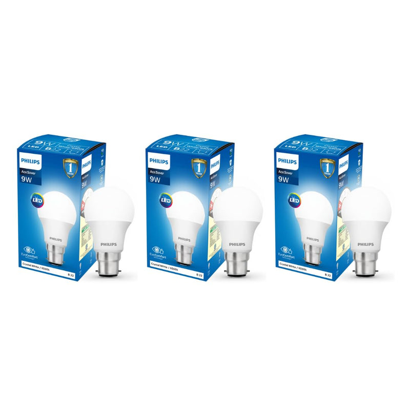 Philips Ace Saver 9 Watt LED Bulb, B22 (Cool Day Light), Pack of 3