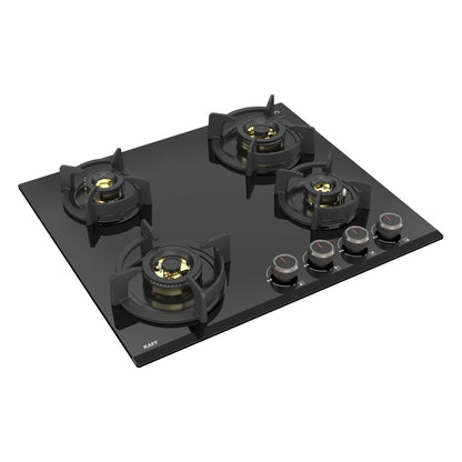 KAFF | ASHFORD Built-in Hob 4 Burners | Auto Electric Ignition Glass Top, 60 CM | Full Brass Burners with Flame Failure Device | 8 MM Thick Toughened Glass Black | ASF604