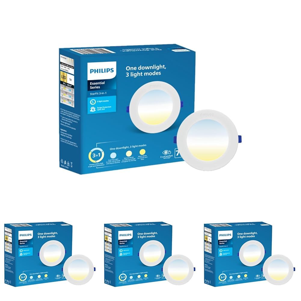 Philips Plastic Starfit 7-Watt Round LED Downlighter (Pack of 4)