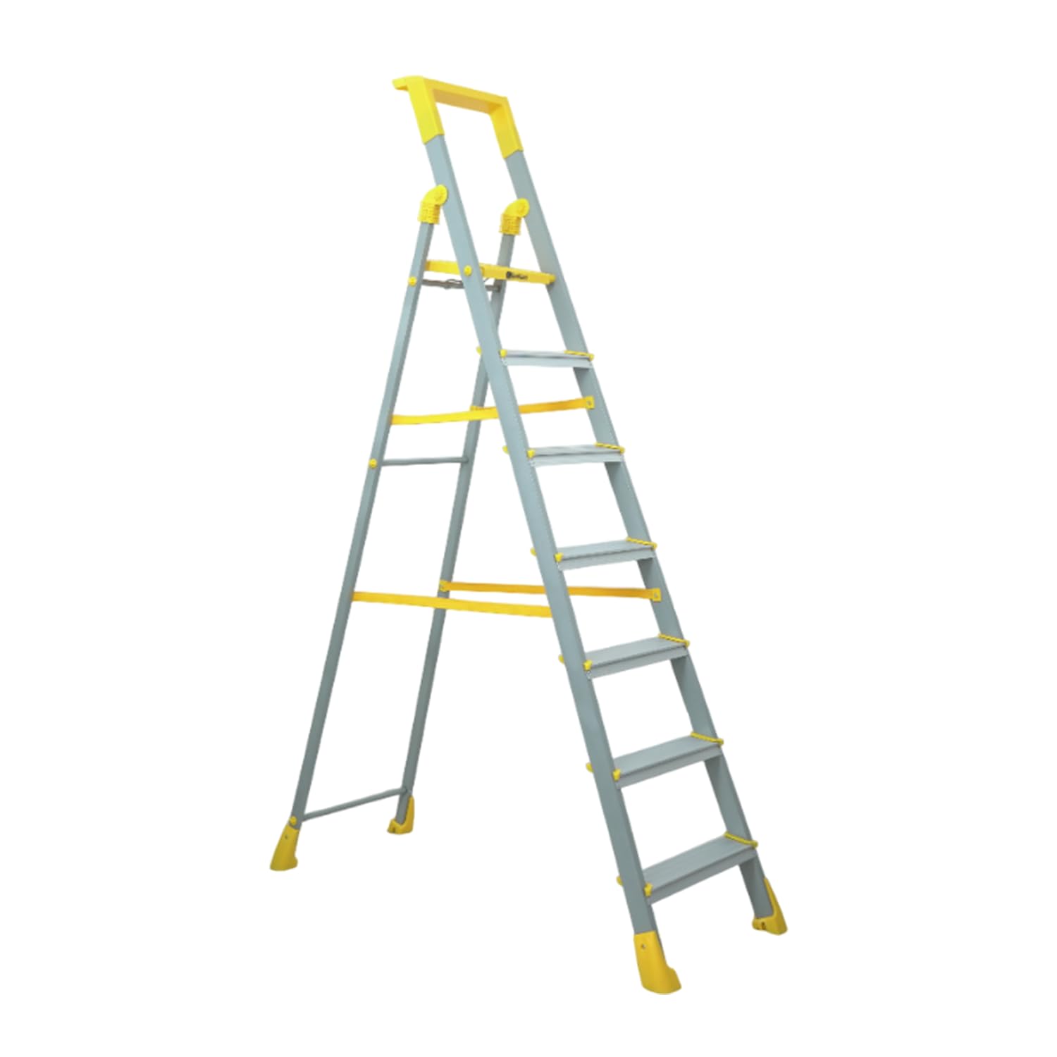 BonKaso Climb Steady Premium Alloy Steel Heavy Duty Multipurpose Foldable 5 Step Ladder with Connecting Frame & Belt Support, Load Capacity Upto 120kg | for Home and Outdoor - (Matte Black & White)