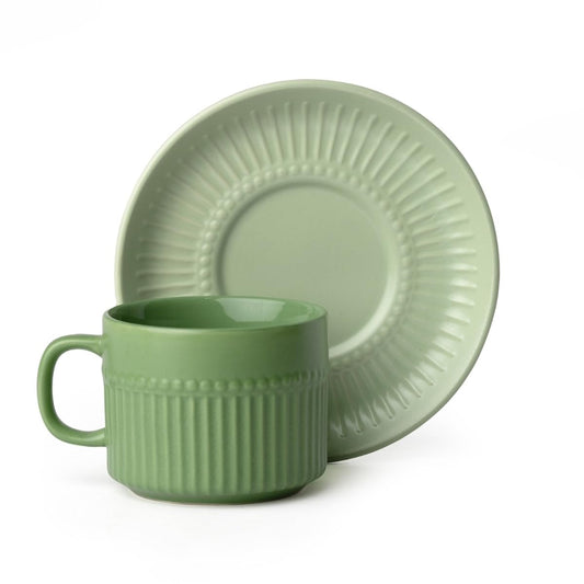 Clay Craft Fine Ceramic Crimson Green Cups & Saucer, Set of 12, Cups for Tea & Coffee, Gift Set, Elegant Design for Home and Kitchen and Can Be Gifted to Your Loved Ones On Any Occassions