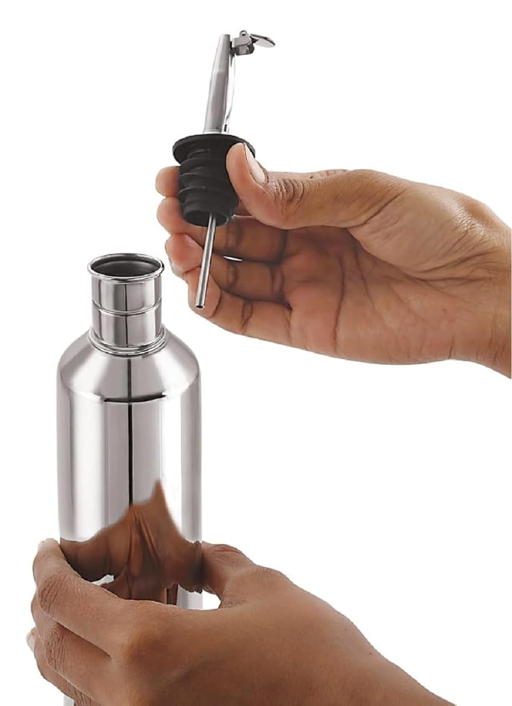 Dynore Stainless Steel Slim Fit Oil Dispenser 300 ml With Pourer With SS Flip Lid Non-Drip Design Ideal For Olive Oil, Vinegar and Soy Sauce