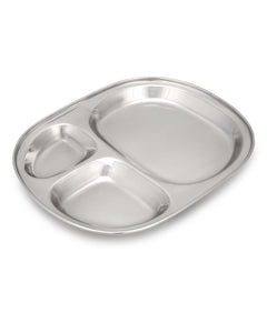 Dynore Stainless Steel 3 in 1 Three Compartment Rectangular Nasta/Snacks/Kids Nasta Plate/Partition Plate- Set of 6