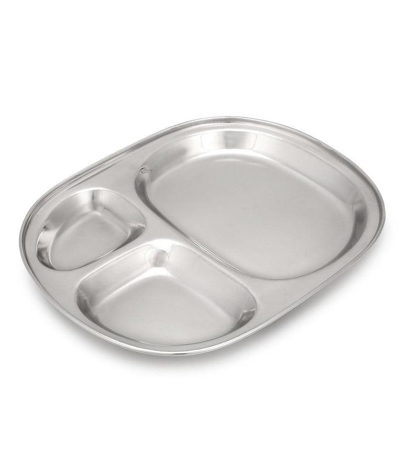 Dynore Stainless Steel 3 in 1 Three Compartment Rectangular Nasta/Snacks/Kids Nasta Plate/Partition Plate- Set of 6