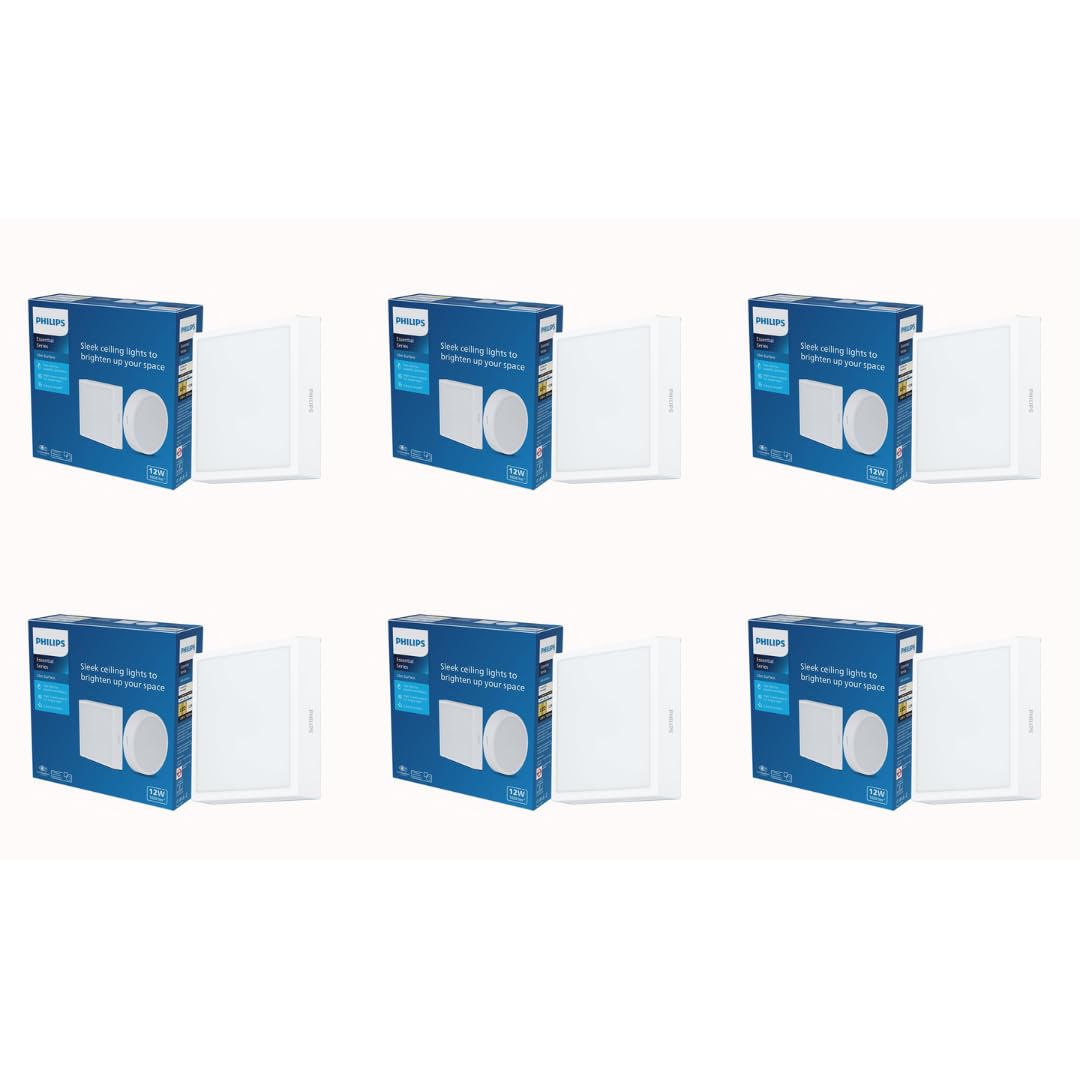 Philips 12 Watt Square Slim Surface Ceiling Light (Pack of 6)