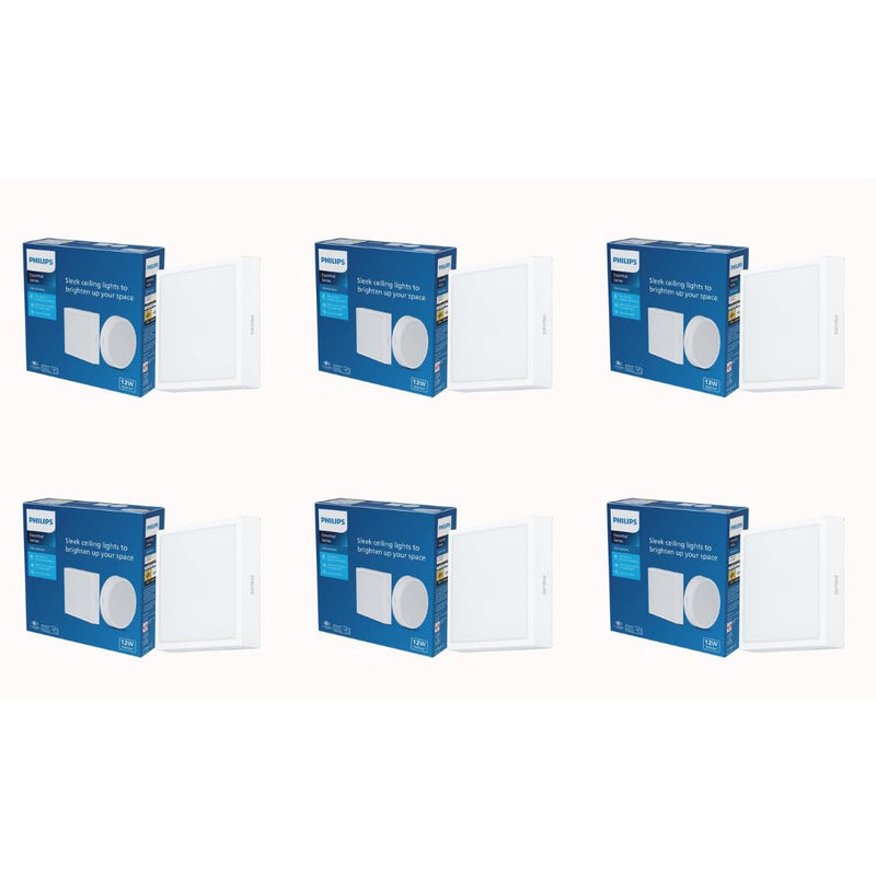 Philips 12 Watt Square Slim Surface Ceiling Light (Pack of 6)