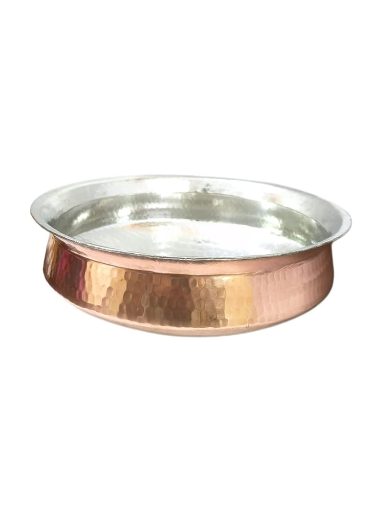 Bonafide Pure Copper Lagan Handi Dish pan with Tin Lining, Cookware and Serveware,5 to 6 litres, Handi Heavy Gauge Diameter 12 inch Dum Biryani Rice and Veg/Nonveg,Copper Pot Weight 2500 gm