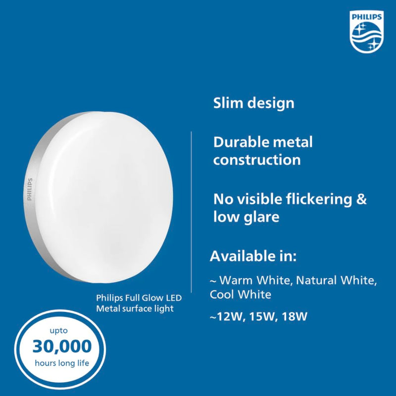 Philips 20W Round LED Surface Light - Full Glow Panel, Metal Body, Ceiling Light for Home, Office, Hall (Matte, B0F5HXTXFV)