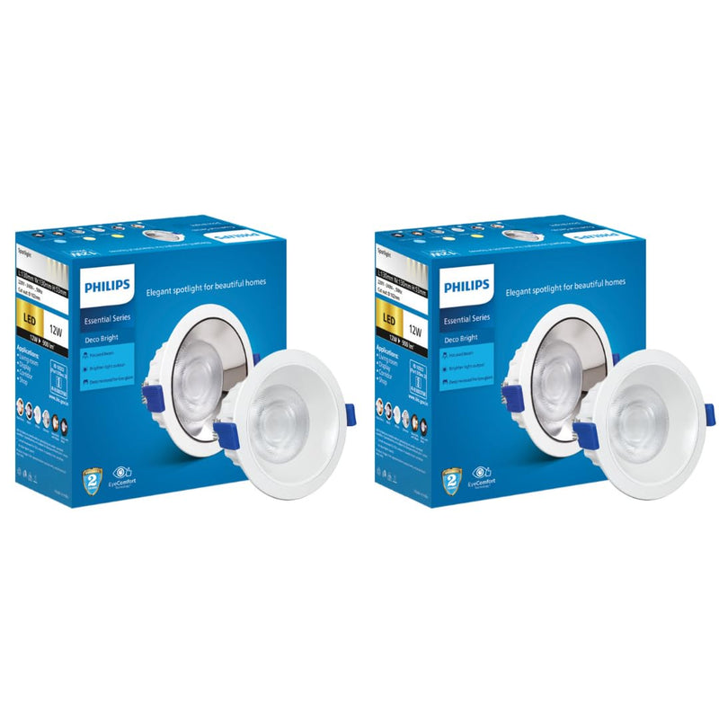 Philips Polycarbonate 12 Watt White Reflector Led Ceiling Cob Round Spot Light with Focused Beam (Pack of 2) (Cool Day Light, B0D3N542Q2)
