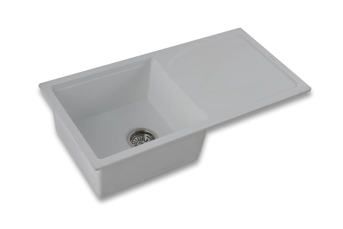 Faber Verona Ingranite34"X17"Single Bowl Sink with Drainboard|Includes Plumbing Waste Kit|25 Years Warranty|Silent,Scrat