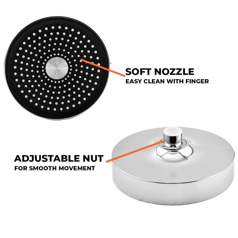 HOUZA Round Shower Head for Bathroom | 4 Inch Single Flow Overhead Shower without Arm | Adjustable Bathroom Shower with Even Water Flow & Rust Resistant | Anti-Clog Silicone Nozzles for Wall Mounting