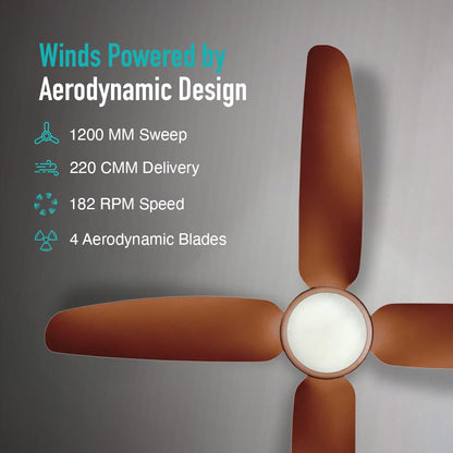 KUHL Luxus C4 1200mm Stylish 65% Power Saving BLDC Ceiling Fan with Remote | Night & Down Light | 29W | BEE 5 Star | Low Noise | IoT –Operate via Mobile & Alexa|Reverse Mode|Free Installation|Brown