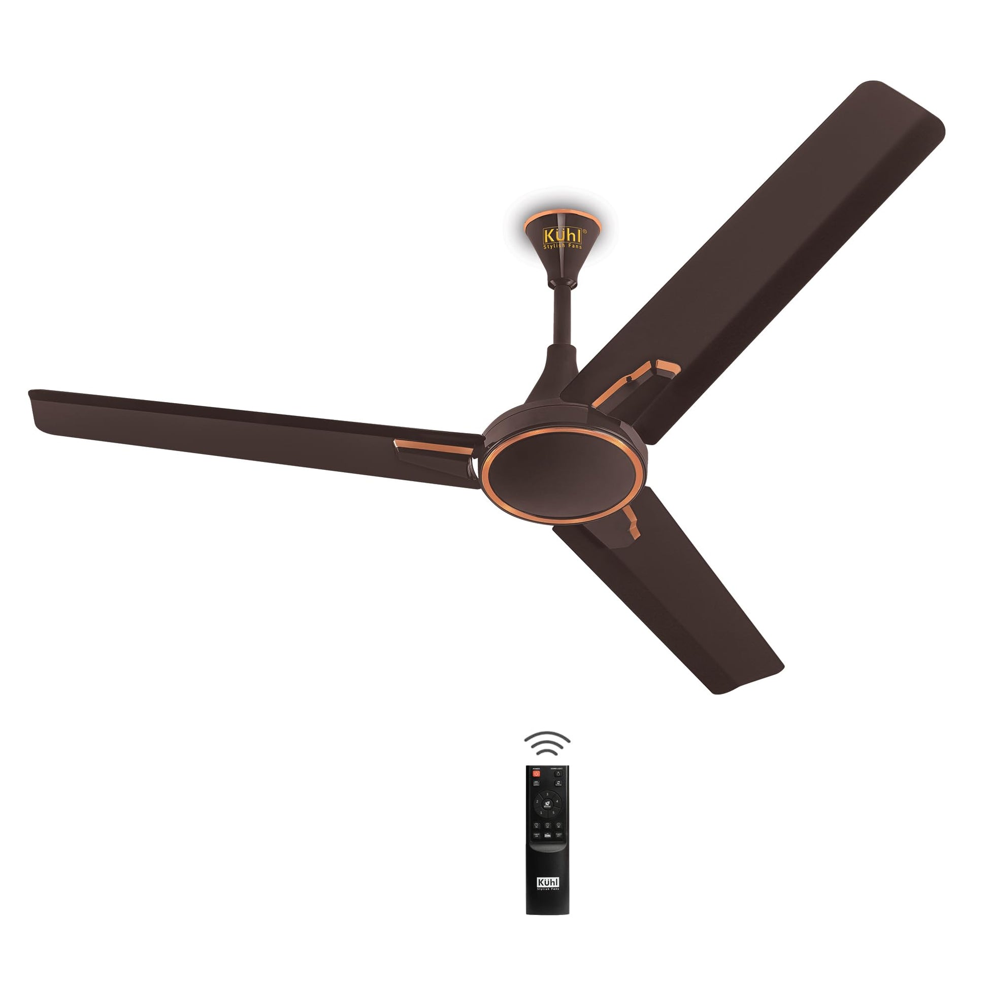 KUHL Prima A1 1200MM Decorative Power Saving BLDC Ceiling Fan With Remote | 29W | Saves Upto 65% Electricity | 5 stars | High Air Flow | Stylish Design | Brown