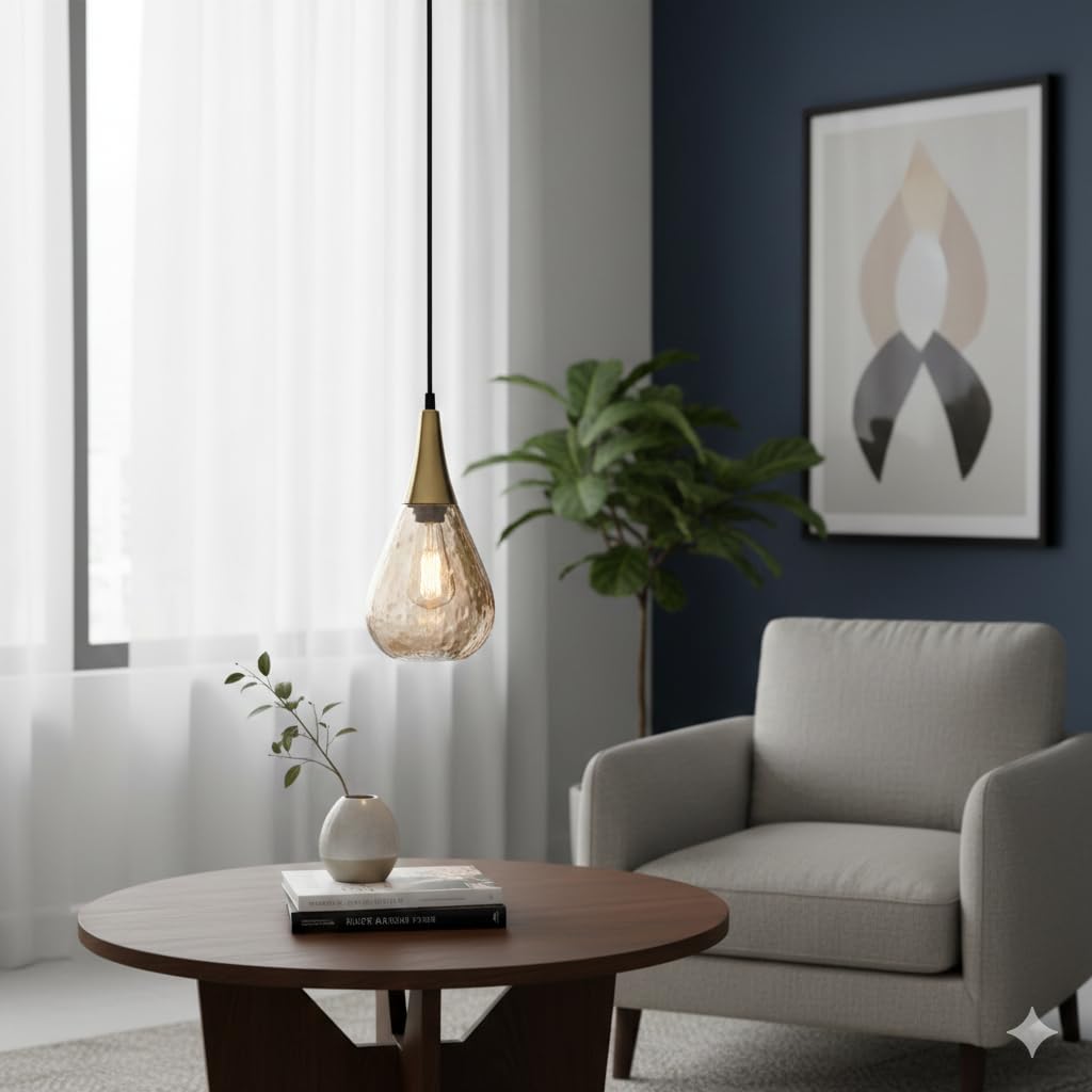 Philips Dewdrop Pendant Light (Brass finish with lustre amber glass, B0GP6KC1SF)