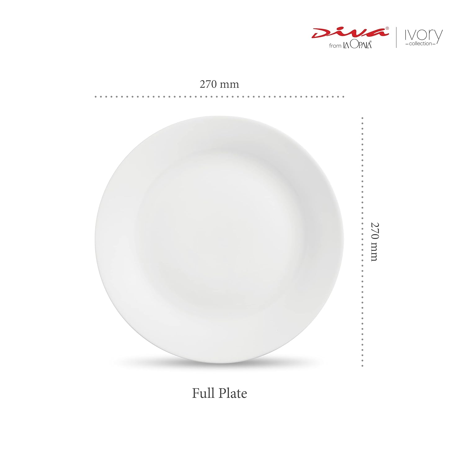 La Opala, Ivory Collection, Opal Glass Full Plate Set 6 pcs, Plainware, White