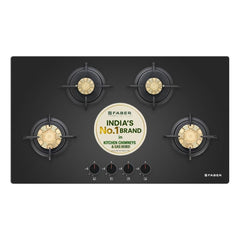 Faber 4 Burner 90Cm HOB |Auto Ignition| HOB PRIME HT904 CRS BR CI AI |Metal Knobs| Cast Iron Pan Support|HOB/Cooktop Hyb