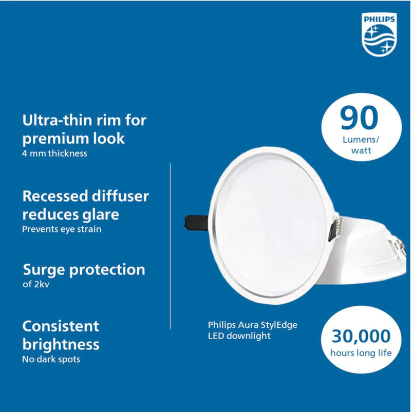 Philips Aura Styledge LED Downlight (Warm White, 7W)