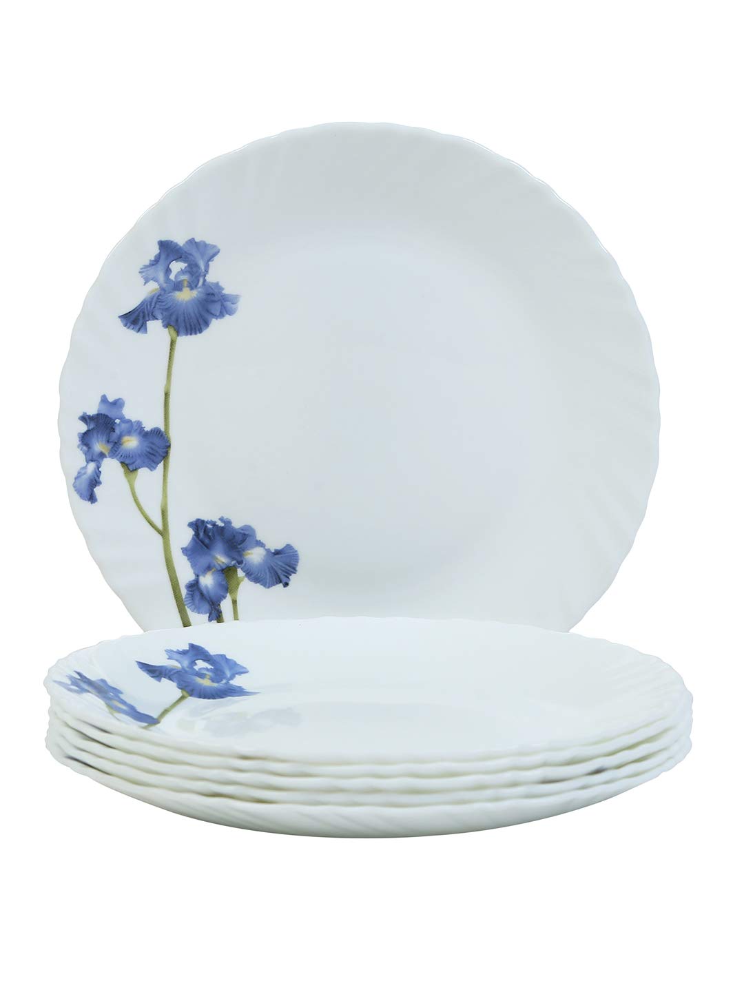 La Opala Novo Collection Opal Glass Crockery | for Family of 6 | Dinner Set 35 pcs Blue Orchids | Plates & Bowls for Dining | Microwave Safe | 100% Vegetarian | Extra Strong | Light & White