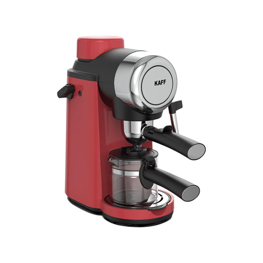 KAFF VIENNA 800 Watts Espresso, Cappuccino and Latte Coffee Maker, Glass Carafe Jar, 750W, with Automatic Pressure-Release, Over-Heat and Over-Pressure Protecting Device (Red)