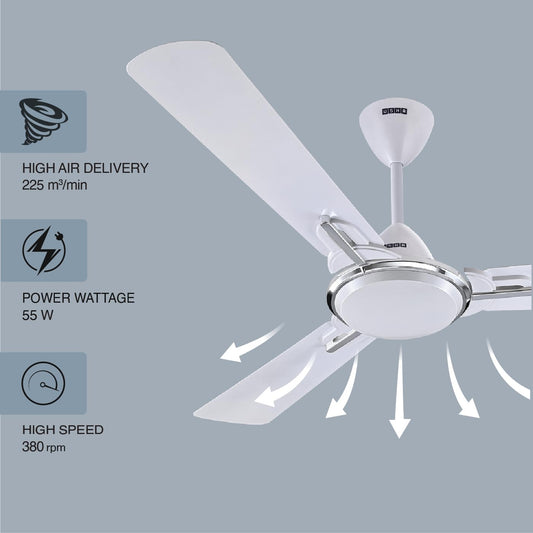 USHA Striker One 1200mm | BEE Star Rated |High Speed Decorative Ceiling Fan | 2 Year Warranty | (Pearl White) Pack of 1