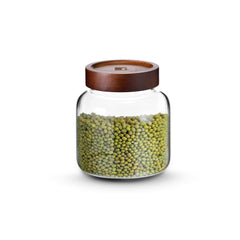 Bergner Acadia Borosilicate Glass Jars with Solid Wood Lid, Set of 2 Jars, 120ml Each, For Storing and Preserving Sugar, Flour, Tea, Coffee, Spices, Biscuits, Oats | Multipurpose Container for Kitchen