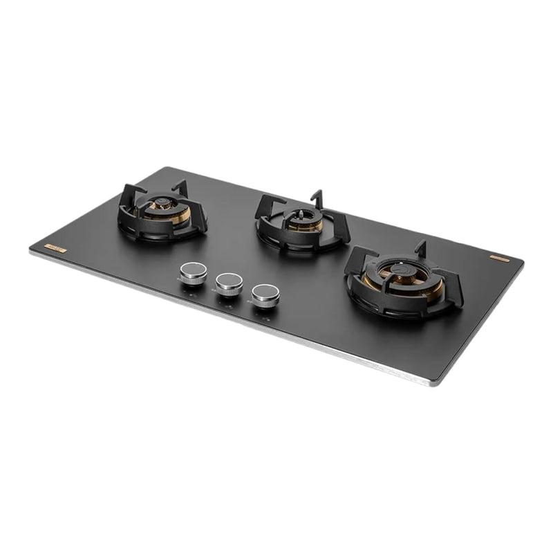 Kaff MSM 783X | Full Brass Burners | Flame Failure Device | Premium Frosted Black Glass With Decorative SS Moulded Strip