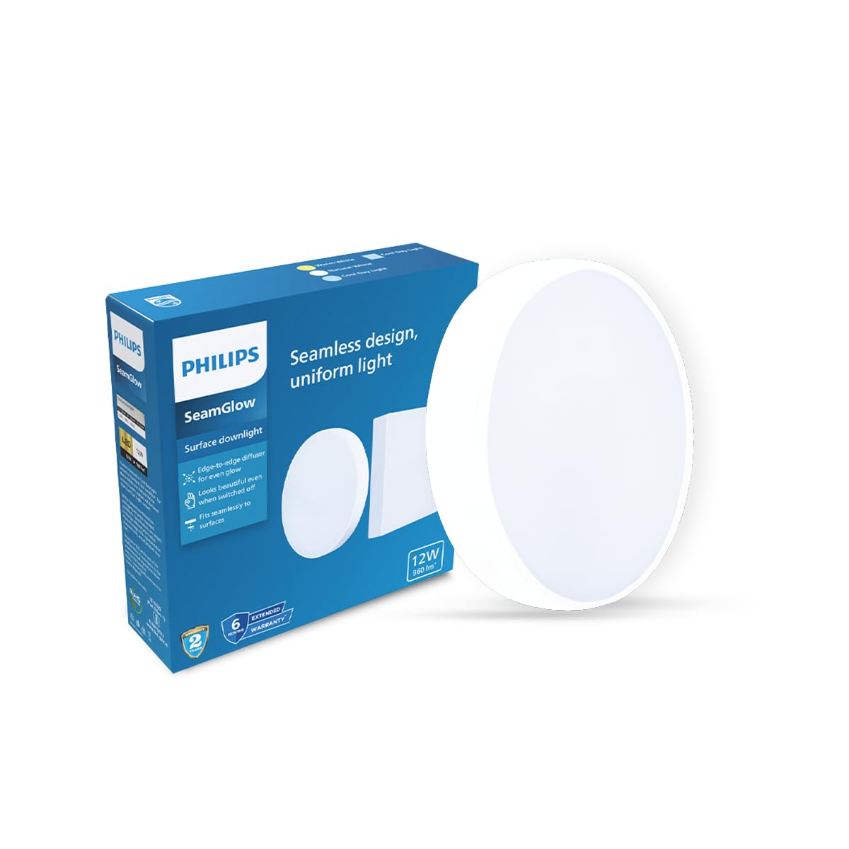 Philips 12W SeamGlow Round LED Surface Downlight (White, B0GPPQJN7Y)