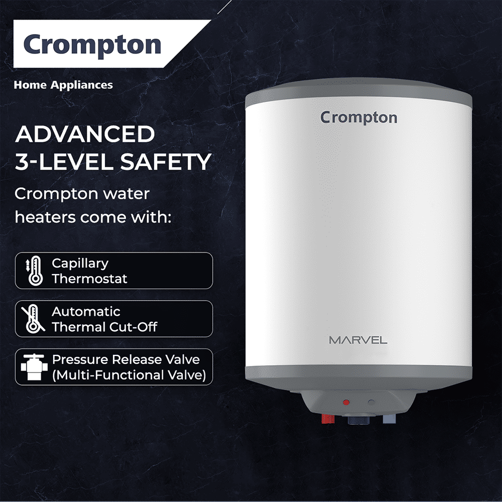 Crompton Marvel 10 Litre Vertical Storage Geyser with Anti-Scale Technology (White)