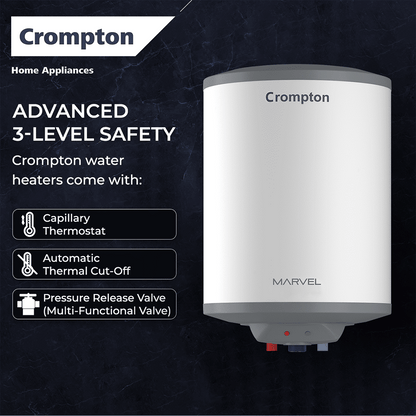 Crompton Marvel 10 Litre Vertical Storage Geyser with Anti-Scale Technology (White)