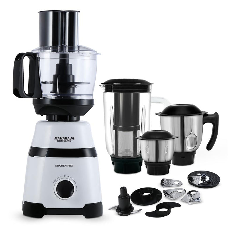 Maharaja Whiteline Kitchen Pro Mixer Grinder With 4 Jar, 800 Watts - Mx-266, 5 Year Warranty On Motor (White & Black)