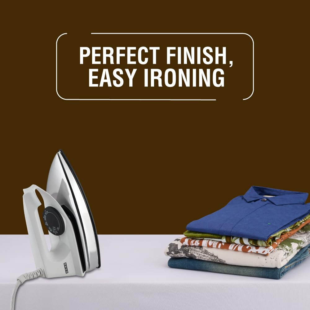 Usha 2802 1000Watt Dry Iron with Metal Body | Single Coat Black Non Stick Soleplate for longer durability | Thermal Safety Fuse | 180° Swivel Cord | 2 Years Warranty | (White)