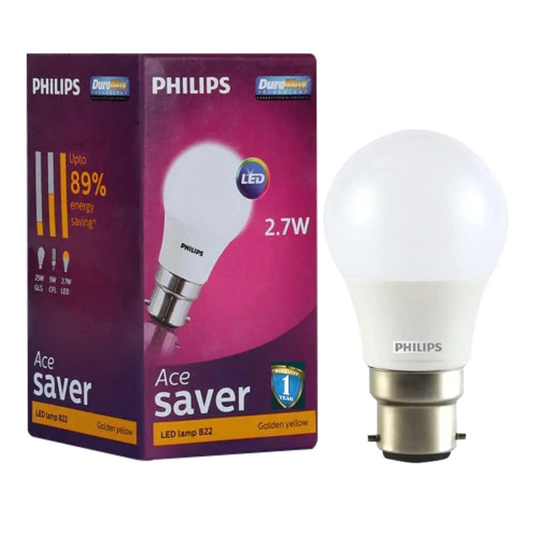 Philips 3 Watts B22 LED Golden Yellow Bulb (Ace Saver) - Pack of 2