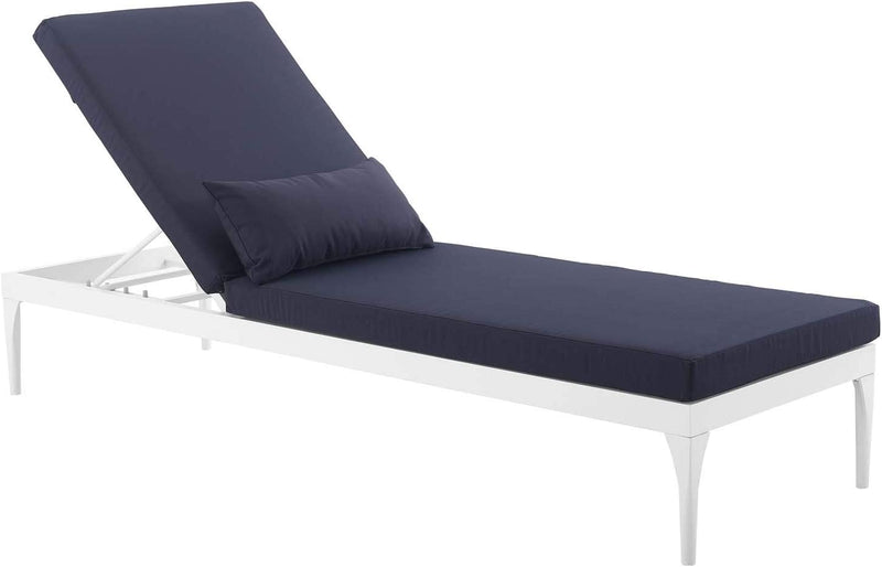 Daley Outdoor Swimming Poolside Lounger (White + Navy Blue) Set of 2
