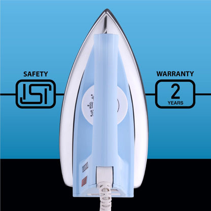 USHA EI 4175-M 750W ULTRA LIGHT WEIGHT ELECTRIC IRON WITH NON STICK PTFE COATED (BLACK WEILBURGER) SOLE PLATE, LIGHT BLUE