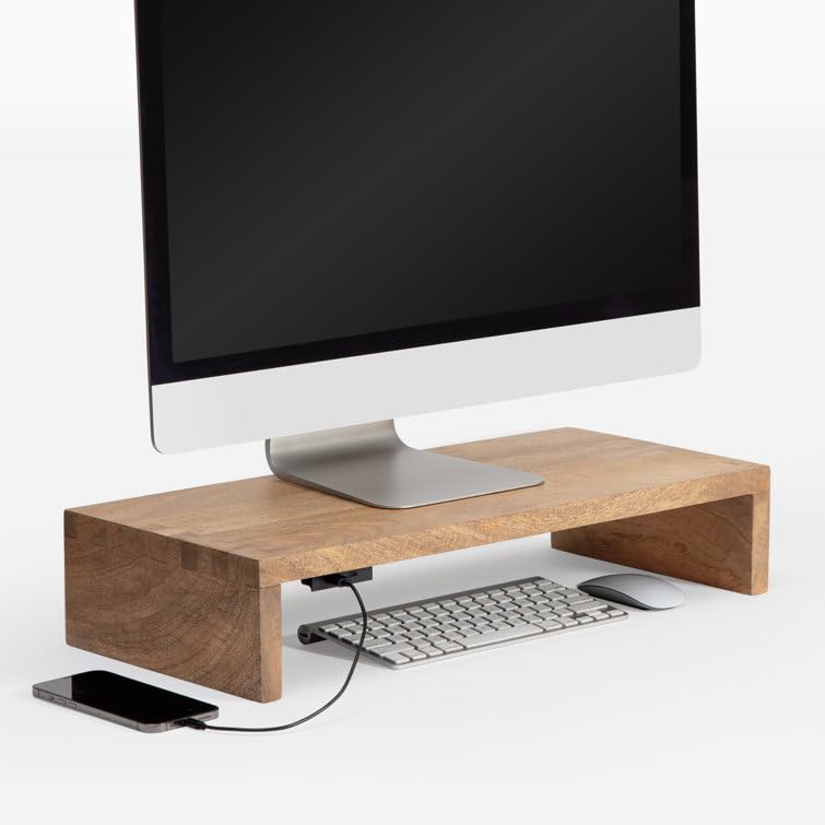 Solid Sheesham Wood Rectangle Monitor Stand Table for Office, Home, Studio, Study - Ergonomic Screen Riser