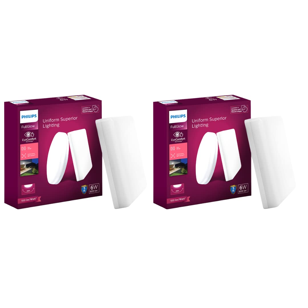Philips Polycarbonate 6-Watt Square Surface Full Glow (Pack of 2)