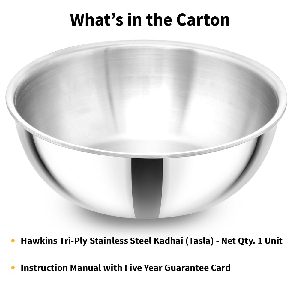 Hawkins 1.5 Litre Metro Kadhai, Triply Stainless Steel Induction Tasla, Silver (SSTA15)