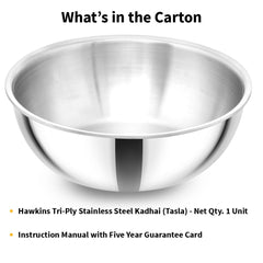 Hawkins 1.5 Litre Metro Kadhai, Triply Stainless Steel Induction Tasla, Silver (SSTA15)